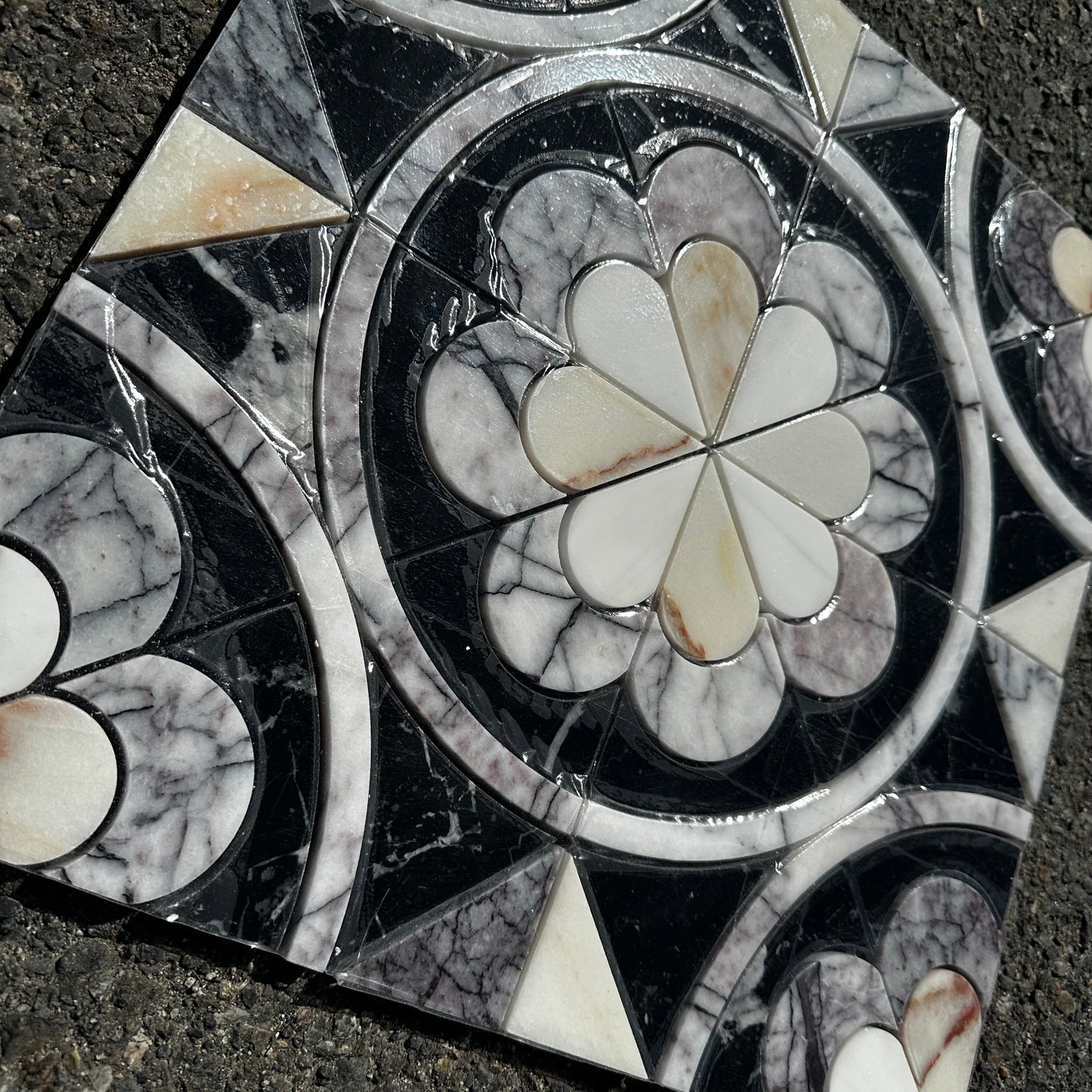 Artistic Tile | Encaustic Flower Waterjet Mosaic 16x16