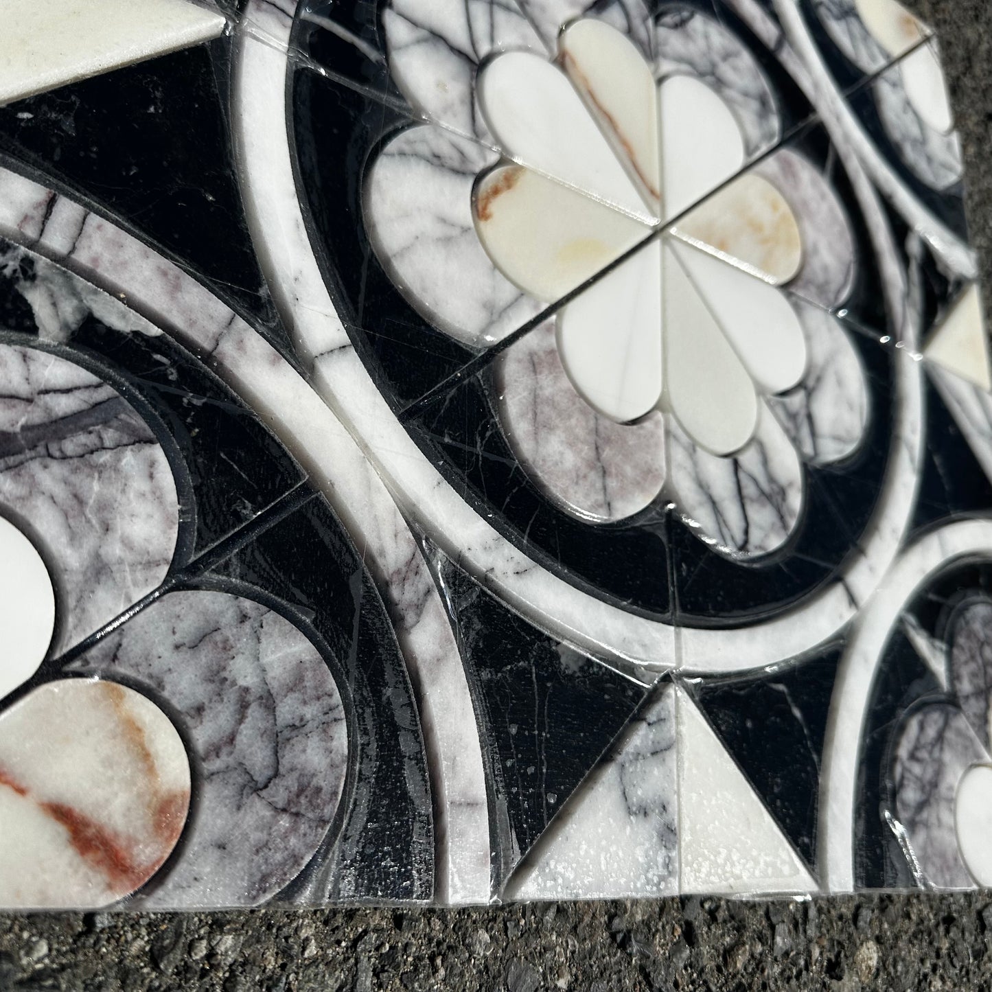 Artistic Tile | Encaustic Flower Waterjet Mosaic 16x16