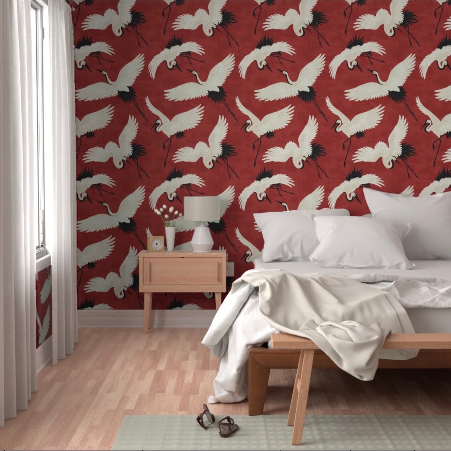 Kimsa Design | Wallpaper in Cranes-Red