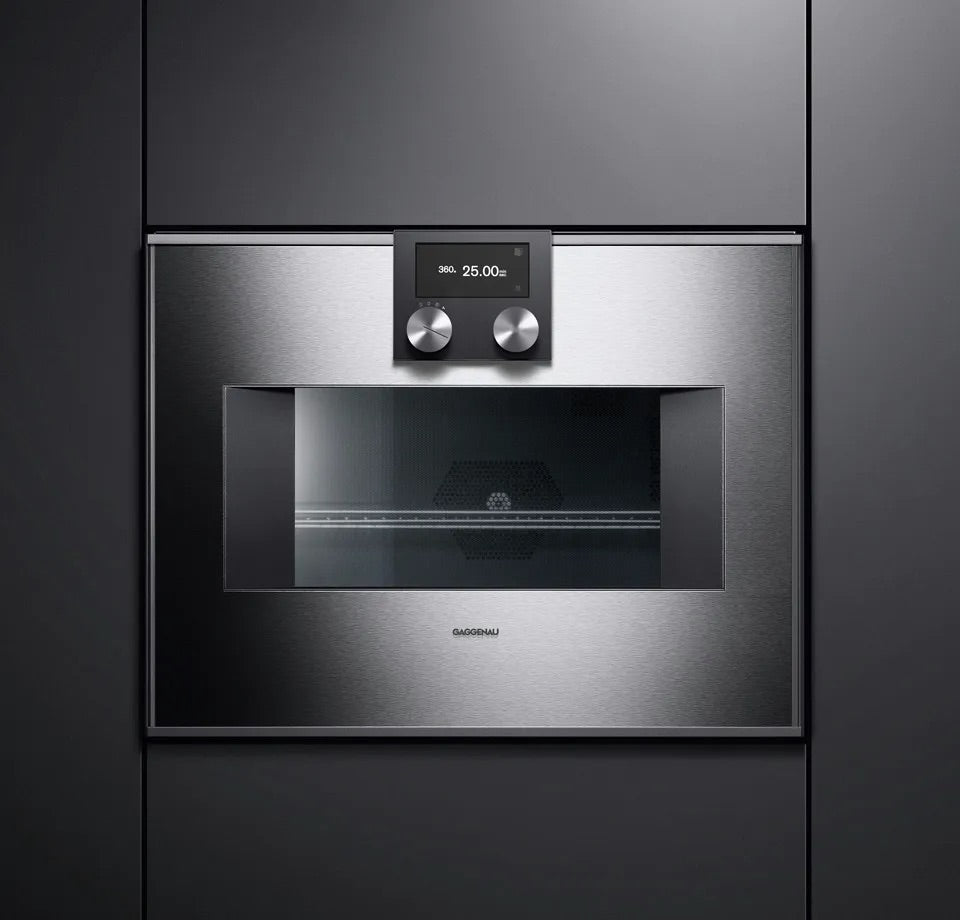 Gaggenau | 400 series oven 30'' door hinge: left, Stainless Steel Behind Glass