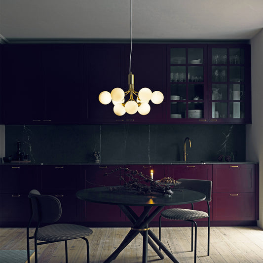 Nuura | Apiales 9 Chandelier Brushed Brass, Opal White + Gold