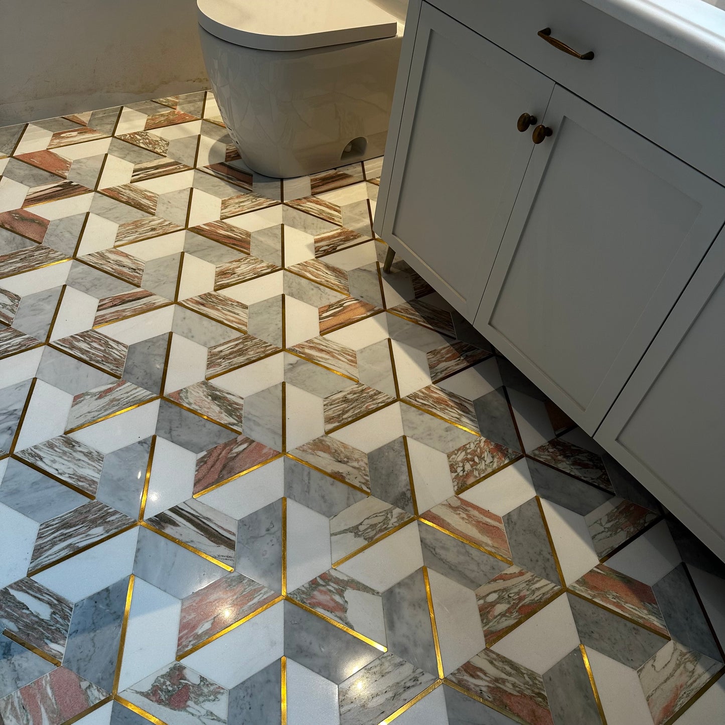 Soho Studio | Carraway Rosa Polished Marble and Brass Mosaic Tile