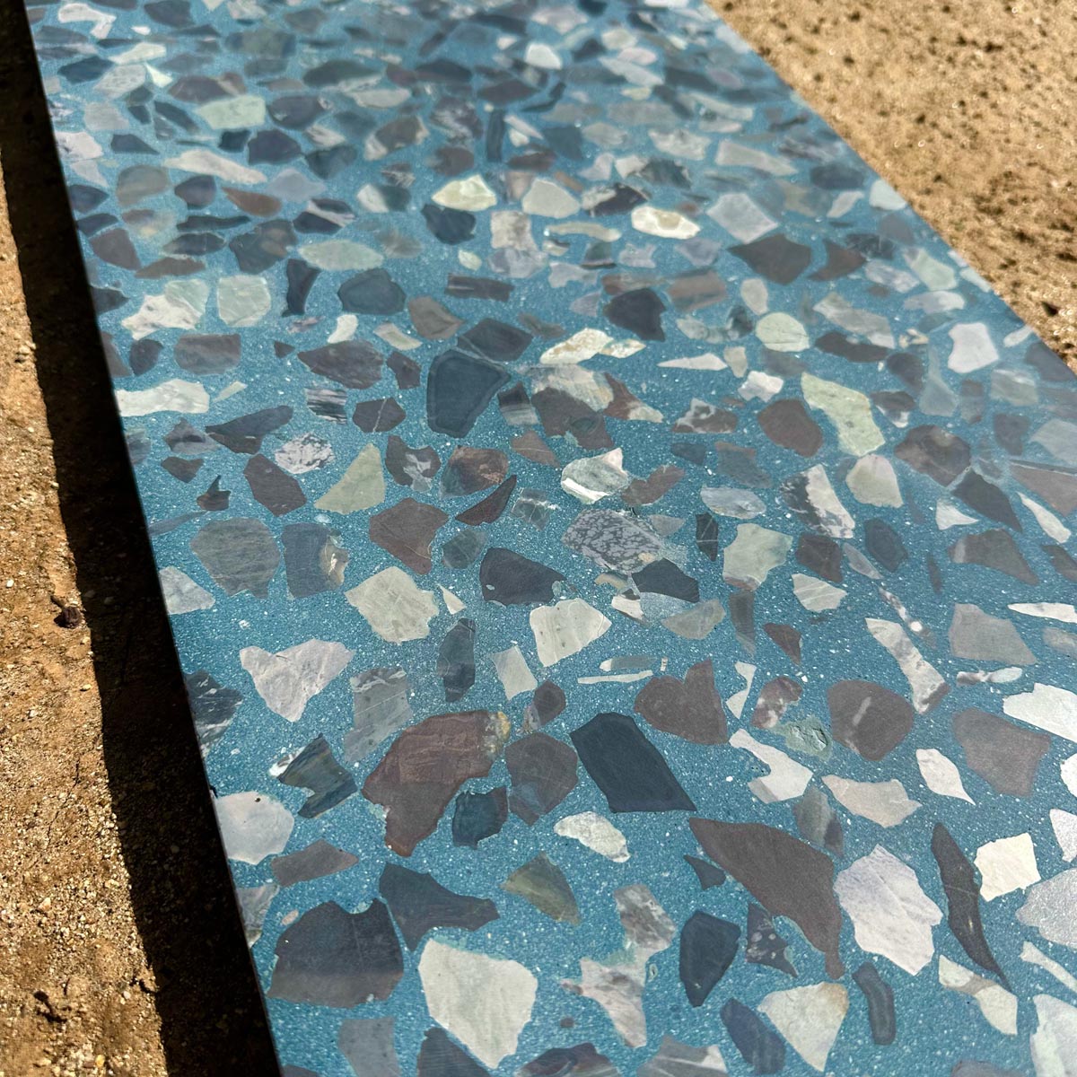 Concrete Collaborative | Venice Terrazzo 12x24 Azure Large Black and Pale Chip
