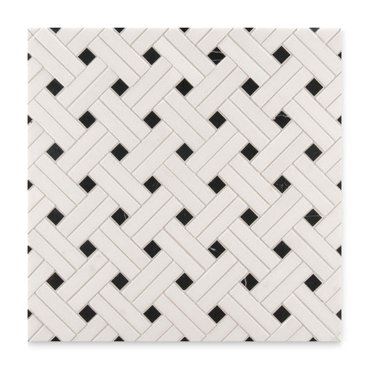 Ann Sacks | White Thassos Mosaic Diagonal Weave Stone Tile