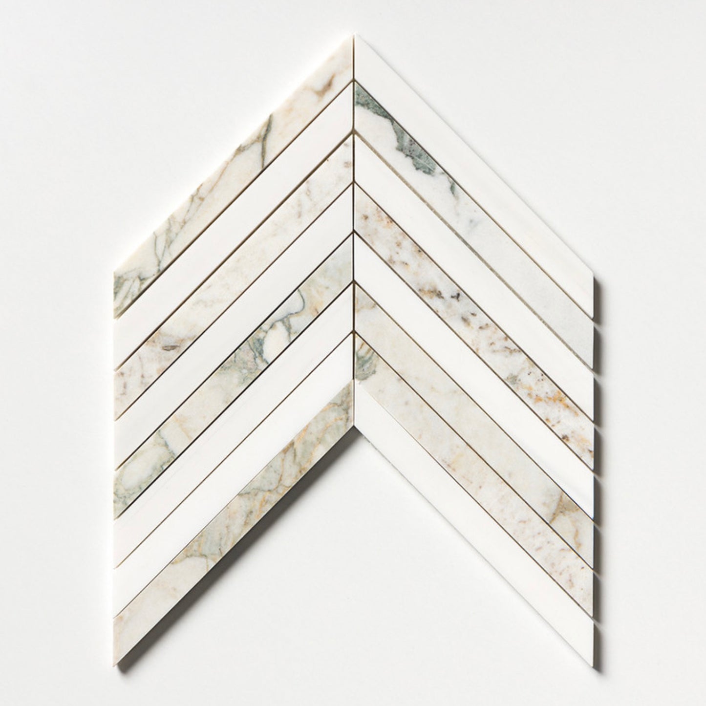 Marble Systems | Calacatta Green Honed Thin Chevron Waterjet Marble Mosaic