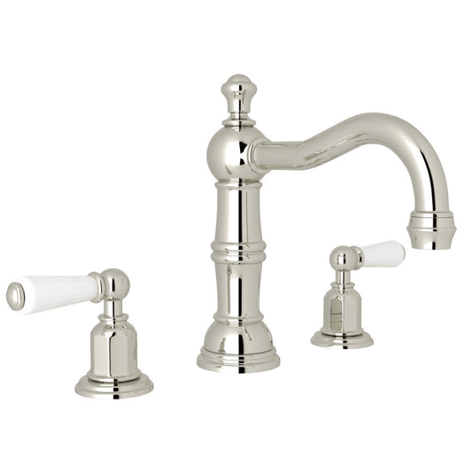 Perrin & Rowe | Edwardian Column Spout Widespread Lav Faucet - Pol Nickel Lever