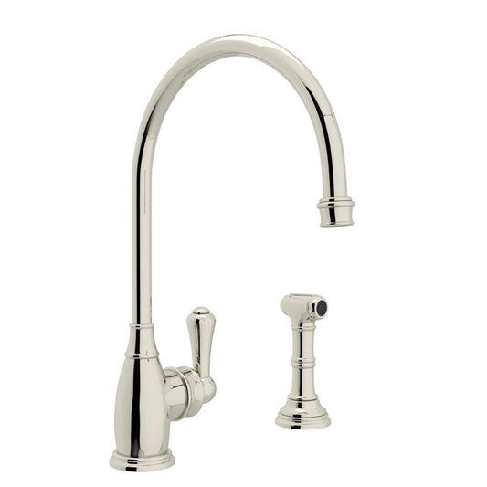 Perrin & Rowe | Georgian Era Single Lever Kitchen Faucet  Sidespray Pol Nickel