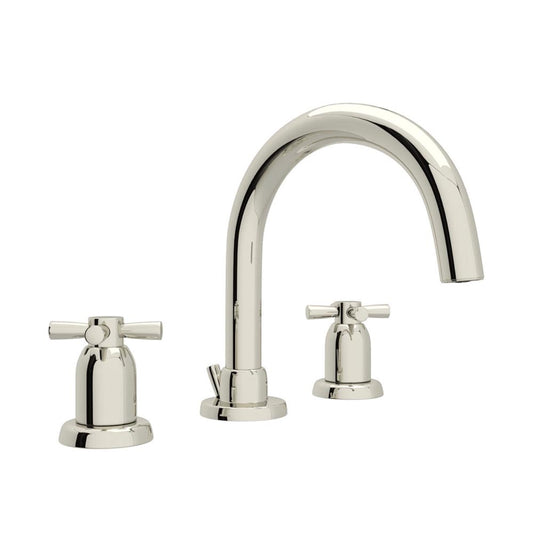 Perrin & Rowe | Holborn 3 Hole C-Spout Widespread Bathroom Faucet Pol Nickel