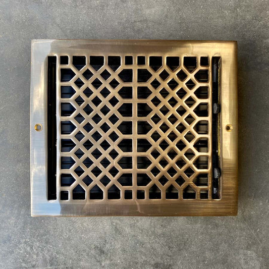 Signature Hardware | Antique Style Brass 8x10 Floor Register, Antique Brass